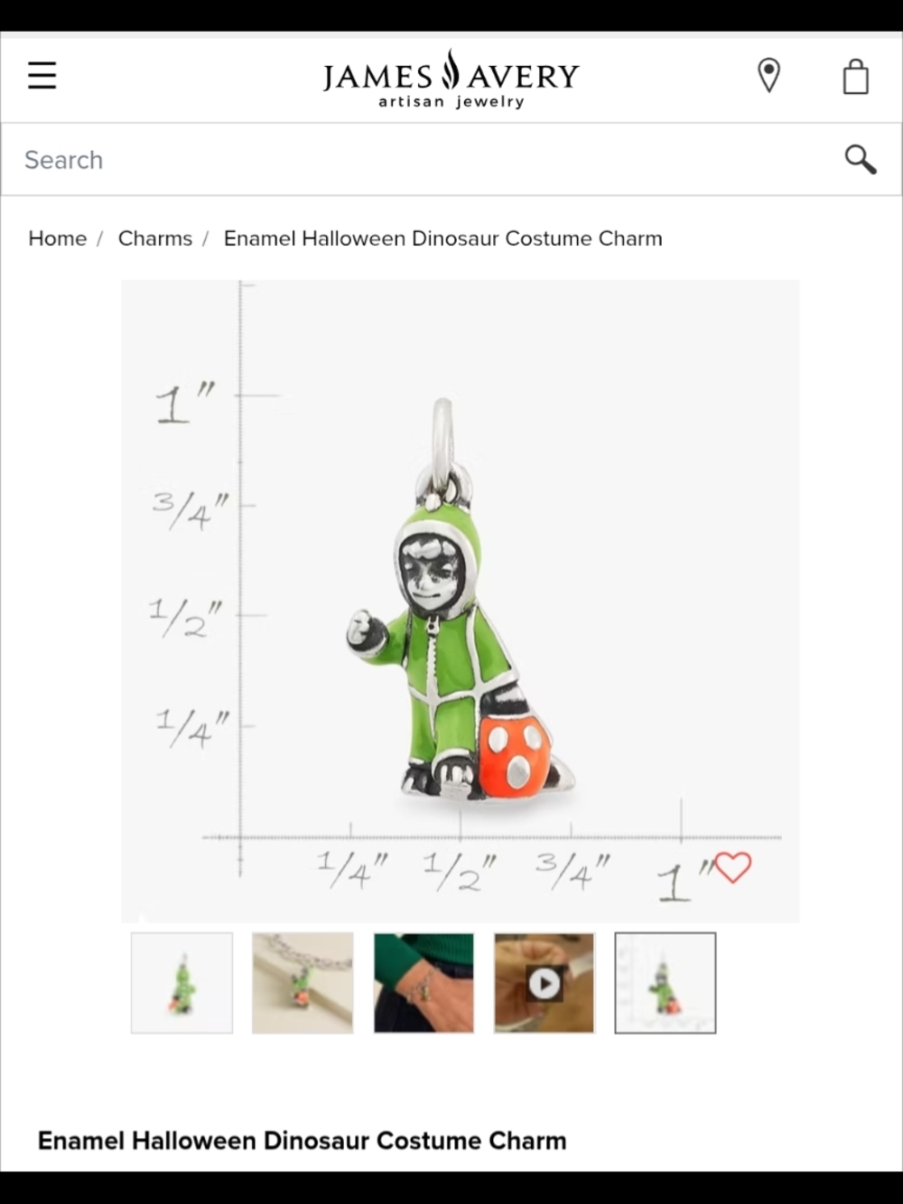 James Avery Green Enamel Dinosaur Costume Charm with Orange Pumpkin Candy Bucket - Picture 3 of 15